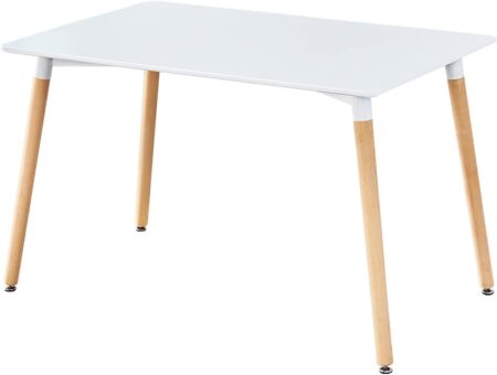 White Dining Table Wood Rectangle Kitchen Table with Adjustable Legs 45 Inch Dining Room Table for Small Space Home Office Dining Room, White & Beige