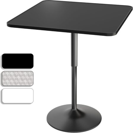 Modern Bar Table Square Top Height Adjustable, Tall Bistro Pub Cocktail Table Height Top and Sturdy Base, Suitable for Home Kitchen Pub Restaurant Outdoor, Black