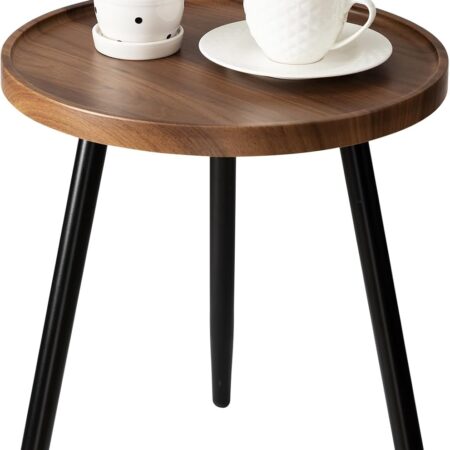 Small Gold Side Table with Wooden Tray