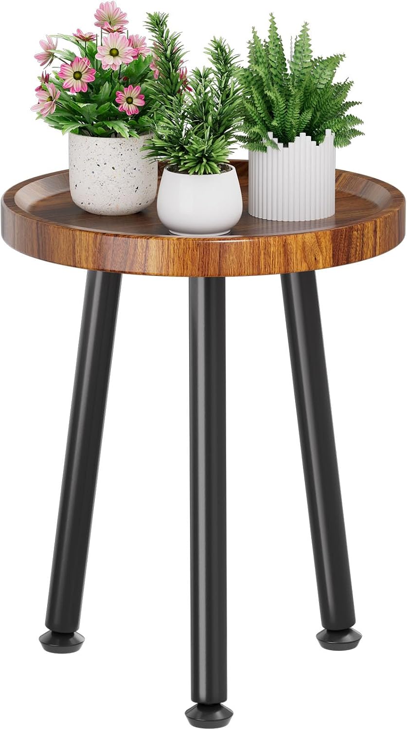 Mid-Century Walnut Plant Stand Side Table, Raised Edge - Image 2