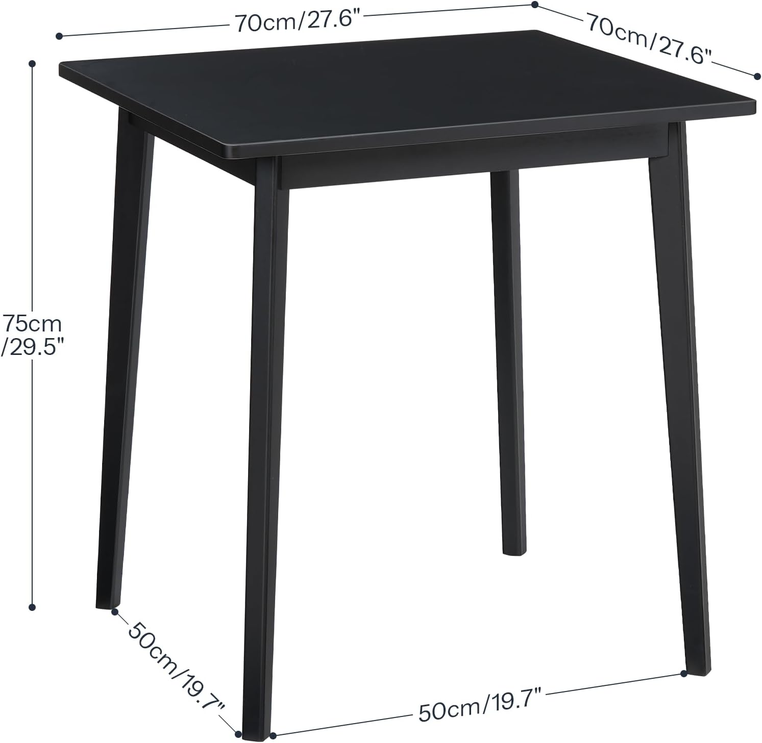 Bamboo Dining Table, Square Dining Table for 2, 27.6" Kitchen Table for Small Space, Writing Table, Easy to Assemble, for Dining Room, Living Room, Office, Kitchen, Apartment, Black - Image 2