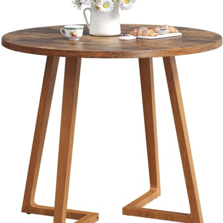 Round Dining Table with Solid Legs, 31.5" Wooden Kitchen Table for Small Space, Small Dining Table for Dining Room Apartment, Rustic Brown