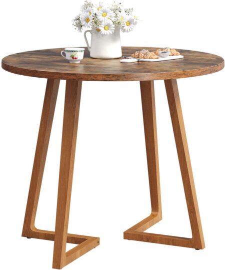 Round Dining Table with Solid Legs, 31.5" Wooden Kitchen Table for Small Space, Small Dining Table for Dining Room Apartment, Rustic Brown