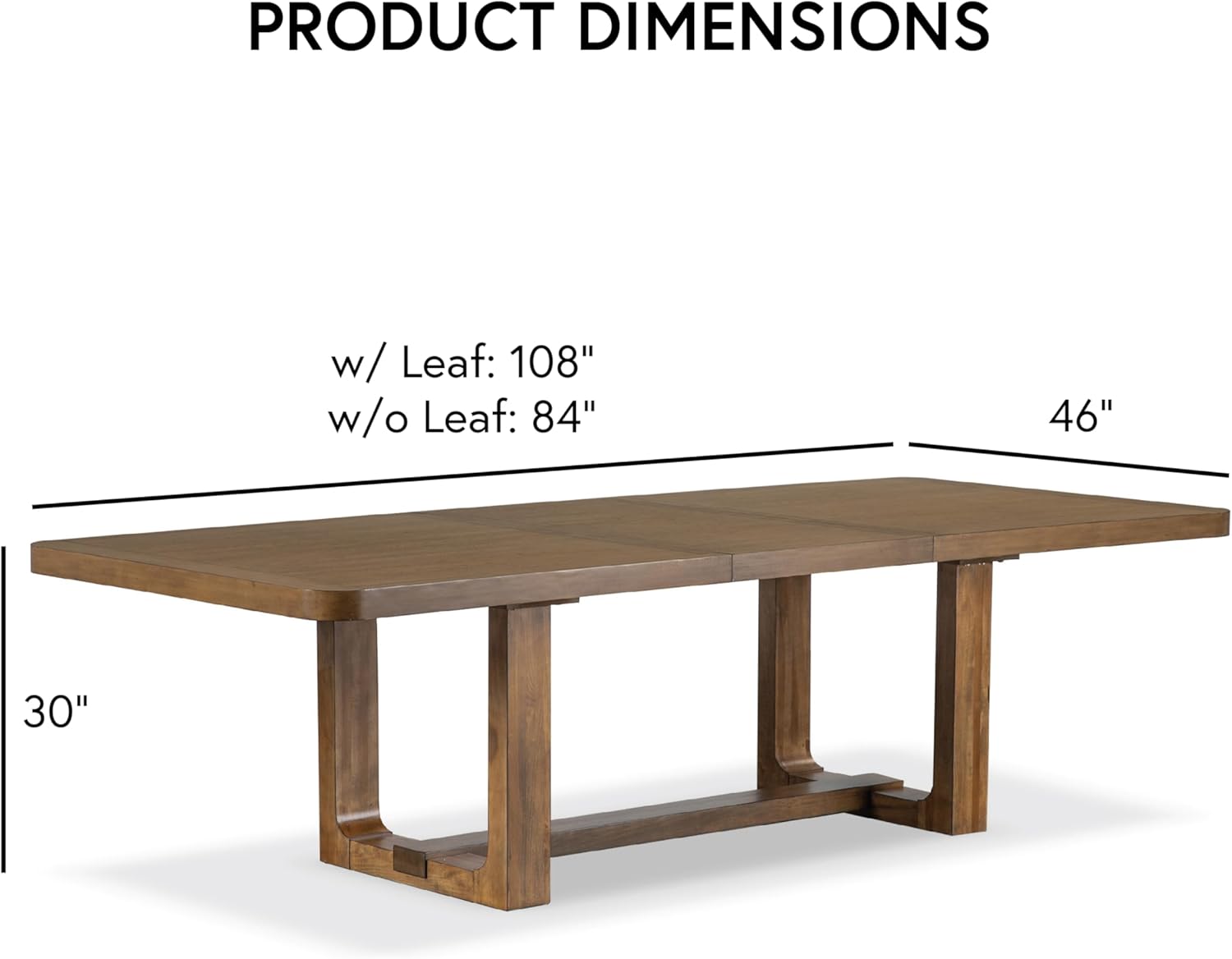 Solid Wood 84 to 108-inch Rectangular Dining Table with 24-inch Extendable Leaf and Trestle Base, Seat up to 8 for Home Kitchen, Dinettes, Chestnut - Image 2