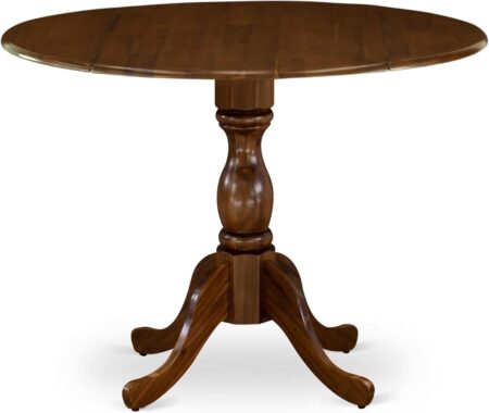 Kitchen Dining Table - a Round Wooden Table Top with Dropleaf & Pedestal Base, 42x42 Inch, Walnut