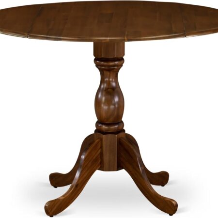 Kitchen Dining Table - a Round Wooden Table Top with Dropleaf & Pedestal Base, 42x42 Inch, Walnut