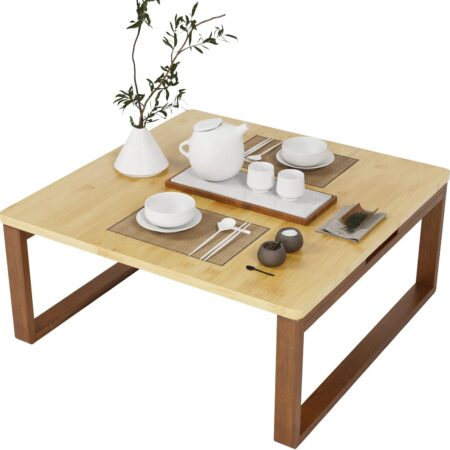 Small Foldable Coffee Table, Wooden Low Table for Sitting on The Floor, Bamboo Floor Desk, Japanese Dining Table, Tatami Table for Living Room Bedroom,