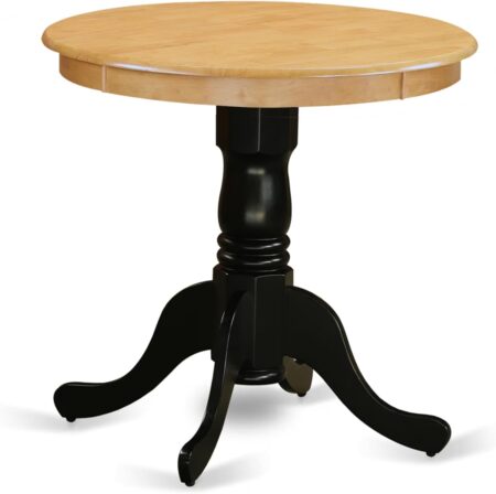 Dining Table - a Round Wooden Table Top with Pedestal Base, 30x30 Inch, Oak & Black