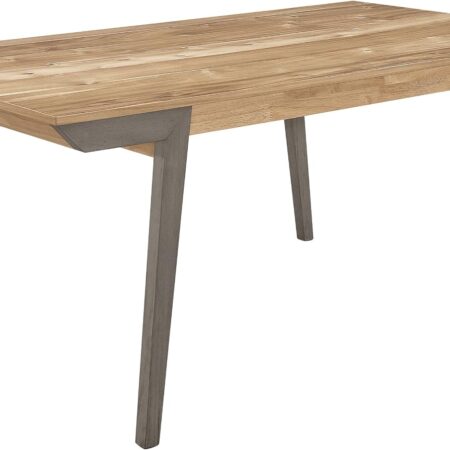 Rectangular Wood Dining Table with Acacia Brown Top, Flared Legs and Two-Tone Color - Dining Room and Home Kitchen - 71-Inch - Coastal Gray -