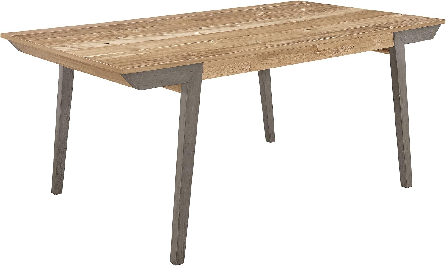 Rectangular Wood Dining Table with Acacia Brown Top, Flared Legs and Two-Tone Color - Dining Room and Home Kitchen - 71-Inch - Coastal Gray -