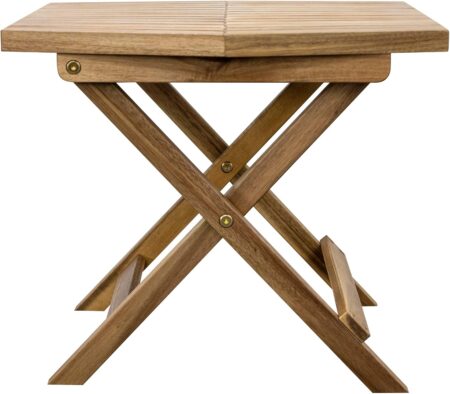 Wooden Folding Table - Natural Acacia Wooden Small Foldable End Coffee Tables - Certified Solid Wood Patio Side Table - Weather Resistant & Fully Assembled - Indoor and Outdoor