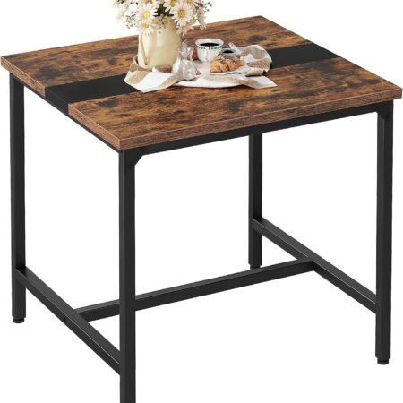 Square Kitchen Dining Table, 29.5'' Dining Table, Small Dining Tables, Writing Desk, Coffee Tables, for Restaurant, Living Room, Apartment, Rustic Brown and Black