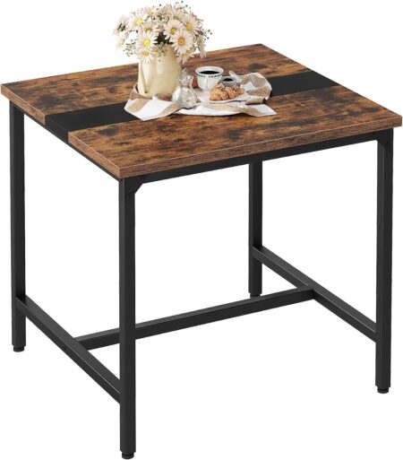 Square Kitchen Dining Table, 29.5'' Dining Table, Small Dining Tables, Writing Desk, Coffee Tables, for Restaurant, Living Room, Apartment, Rustic Brown and Black