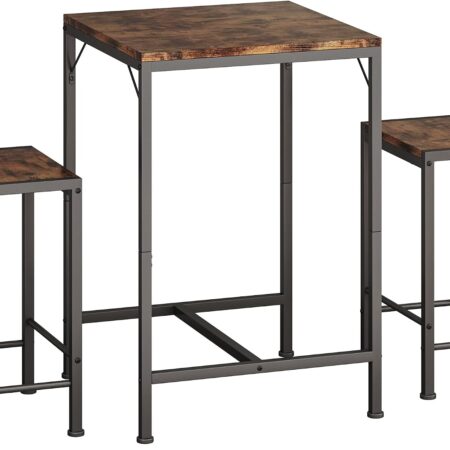 Bar Table and Chairs Set, Square Bar Table with 2 Stools, Space-Saving Dining Pub Set for 2, Perfect for Kitchen, Breakfast Nook, Living Room & Small Spaces, Rustic Brown