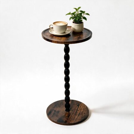 Mid-Century Wooden Beverage Side Table with Raised Edge