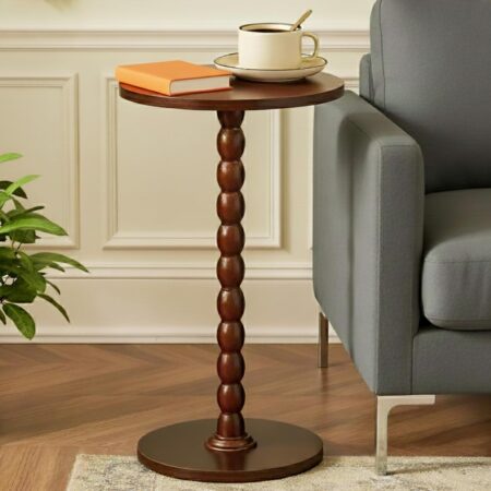 Walnut Round Pedestal Side Table, Tool-Free Assembly