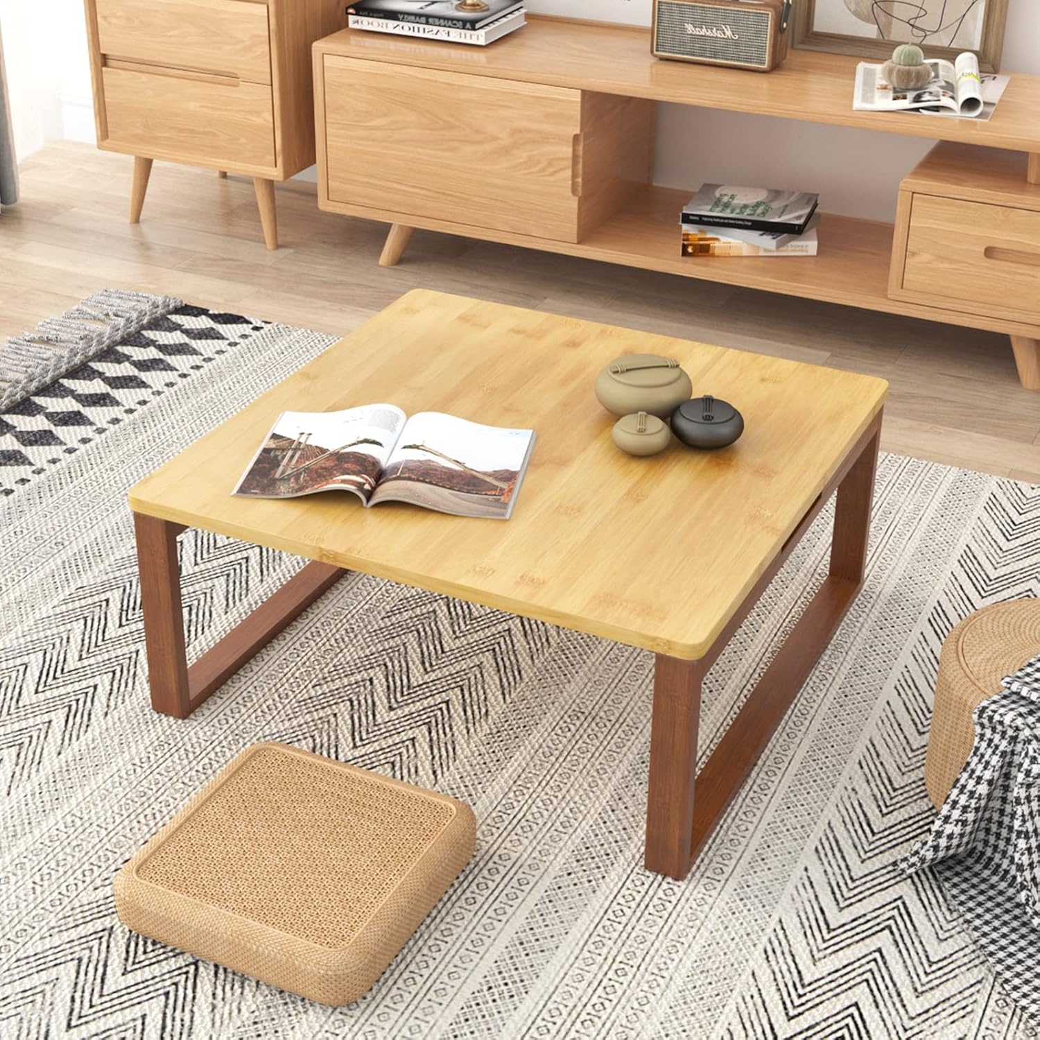 Small Foldable Coffee Table, Wooden Low Table for Sitting on The Floor, Bamboo Floor Desk, Japanese Dining Table, Tatami Table for Living Room Bedroom, - Image 2
