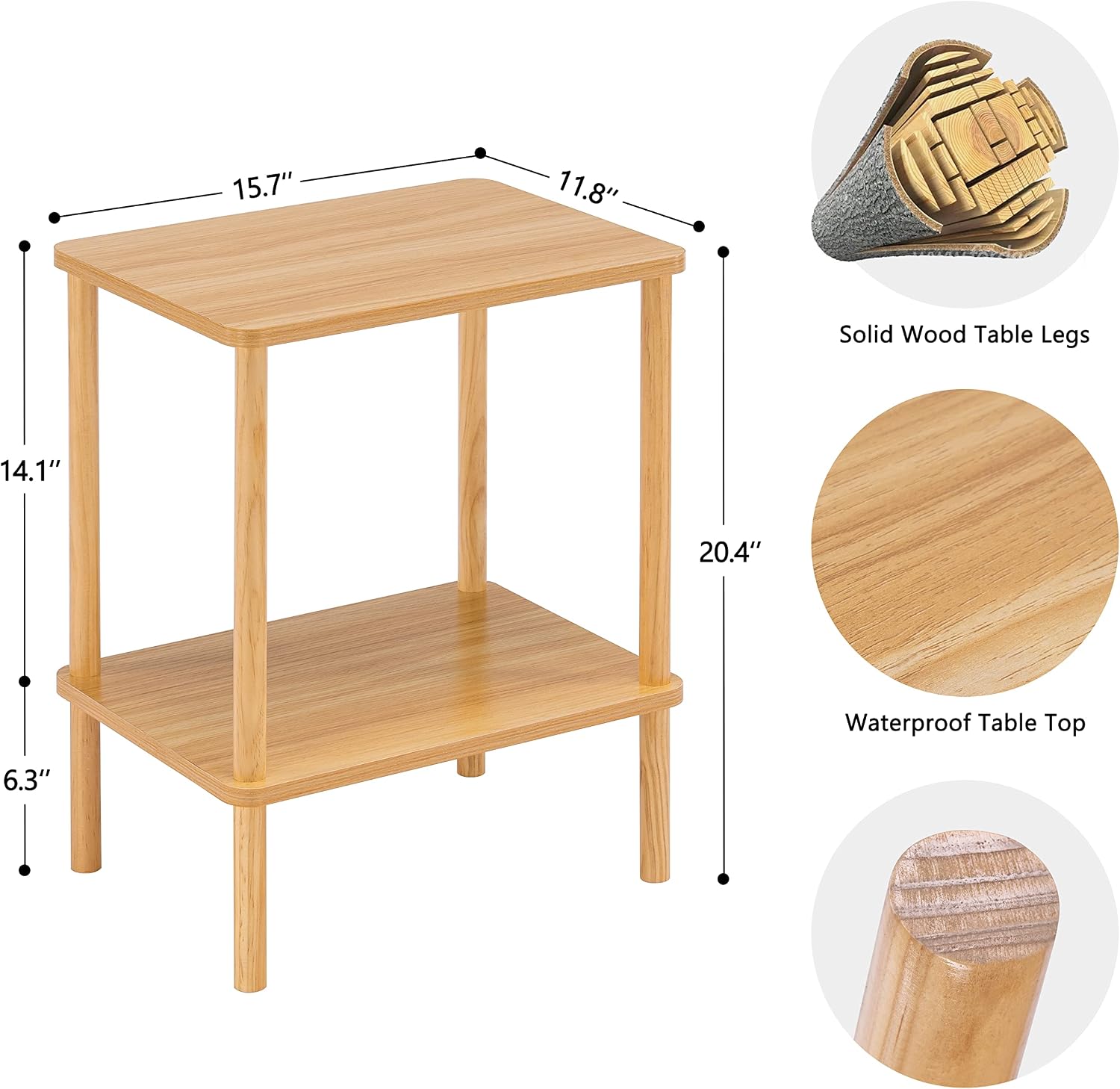 Two-Tier Side Table with Solid Wood Legs, Natural - Image 2