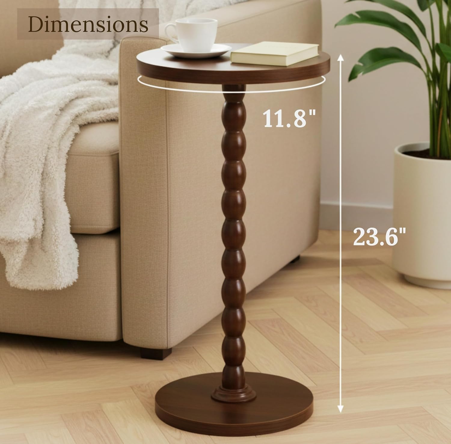 Walnut Round Pedestal Side Table, Tool-Free Assembly - Image 2