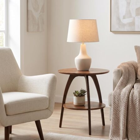 Mid-Century Round Wood Side Table, Nutmeg and Espresso