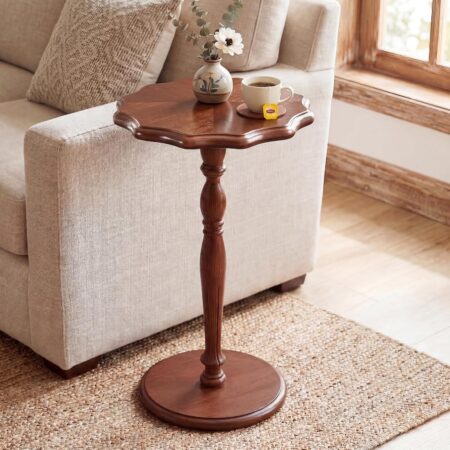 12" Walnut Round Pedestal Side Table, Tool-Free Assembly
