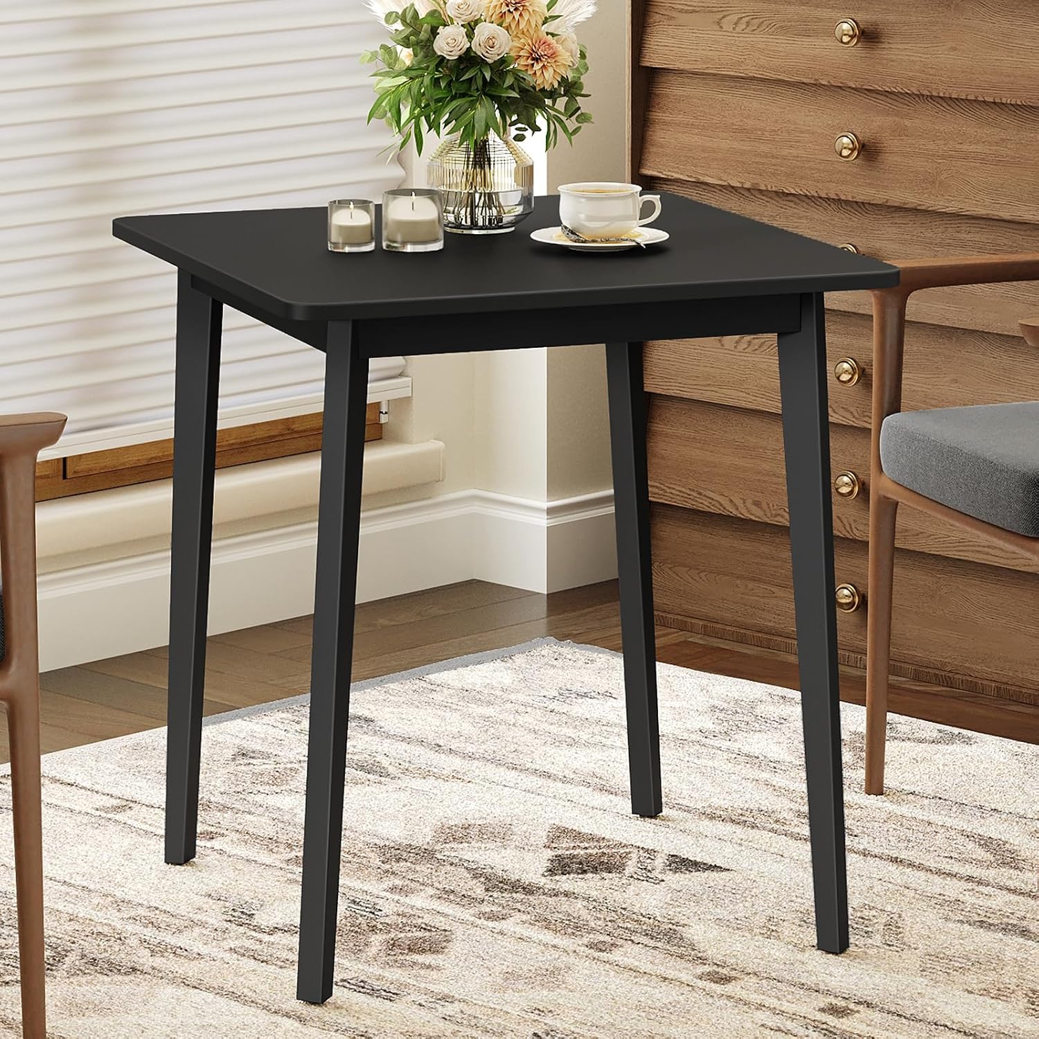 Bamboo Dining Table, Square Dining Table for 2, 27.6" Kitchen Table for Small Space, Writing Table, Easy to Assemble, for Dining Room, Living Room, Office, Kitchen, Apartment, Black