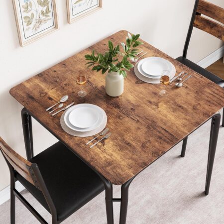 3-Piece Dining Table Set, Sturdy Wooden Square Table and Chair Breakfast Table Set for 2 Person,for Home or Commercial Dining Room,Vintage Brown