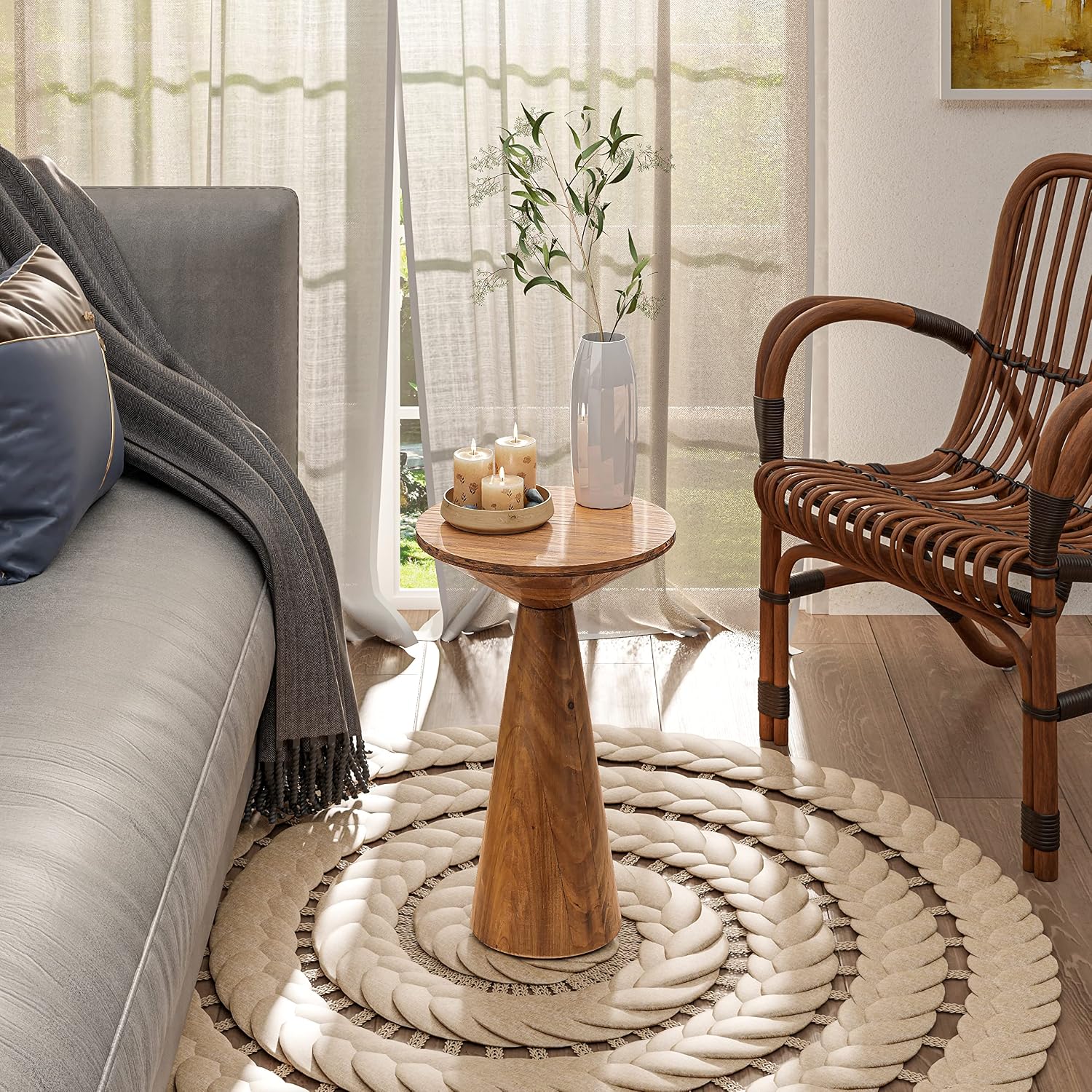 Small Round Pedestal Side Table, Farmhouse Style, Walnut