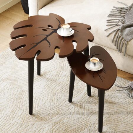 Monstera Leaf Nesting Tables Set of 2, Wooden